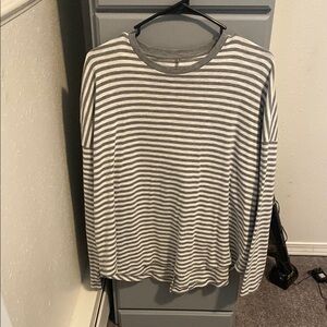 Gray and White Striped Long Sleeve Shirt